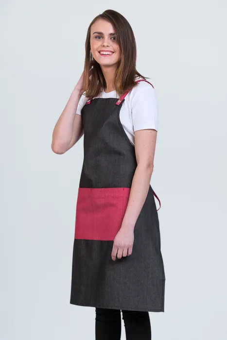 Cafe Aprons Bib Grey-Cherry, Buy online - Aussie Chef