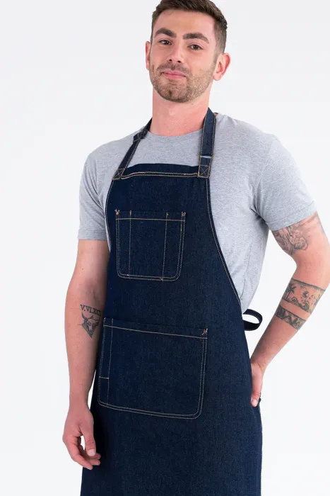 Aussie Chef Leo Denim Bib Apron Navy, Buy online - Aussie Chef