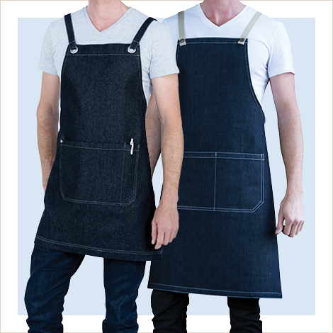 Mia and Archie denim bib aprons comparison