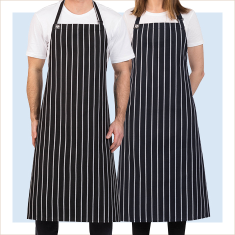 London style aprons in black and navy blue
